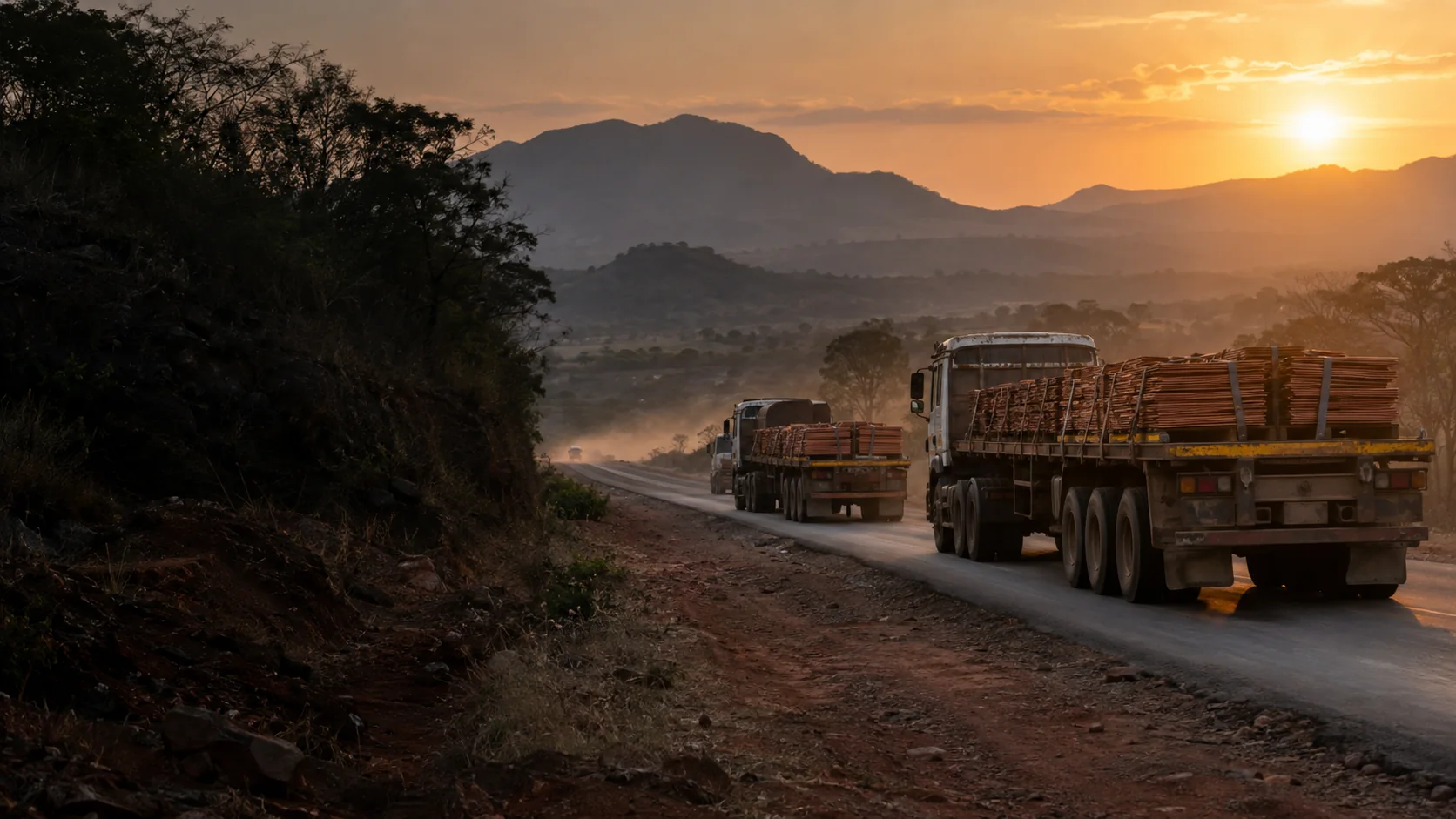 Export cargo moving by road toward specialist storage and consolidation